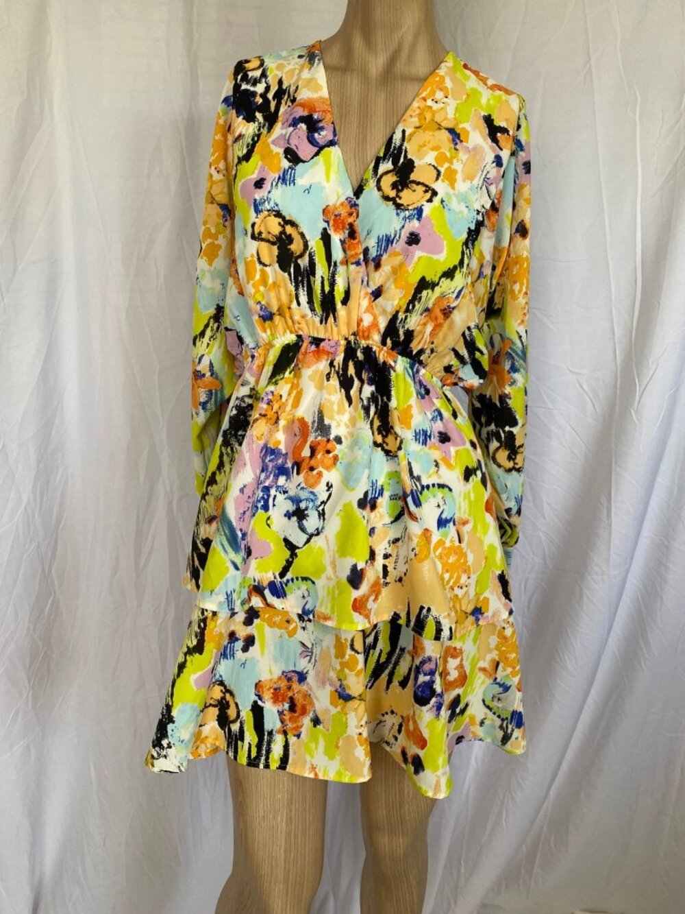 L Love Womens S Multicolor Floral Print Long Sleeve Mini Dress NWT